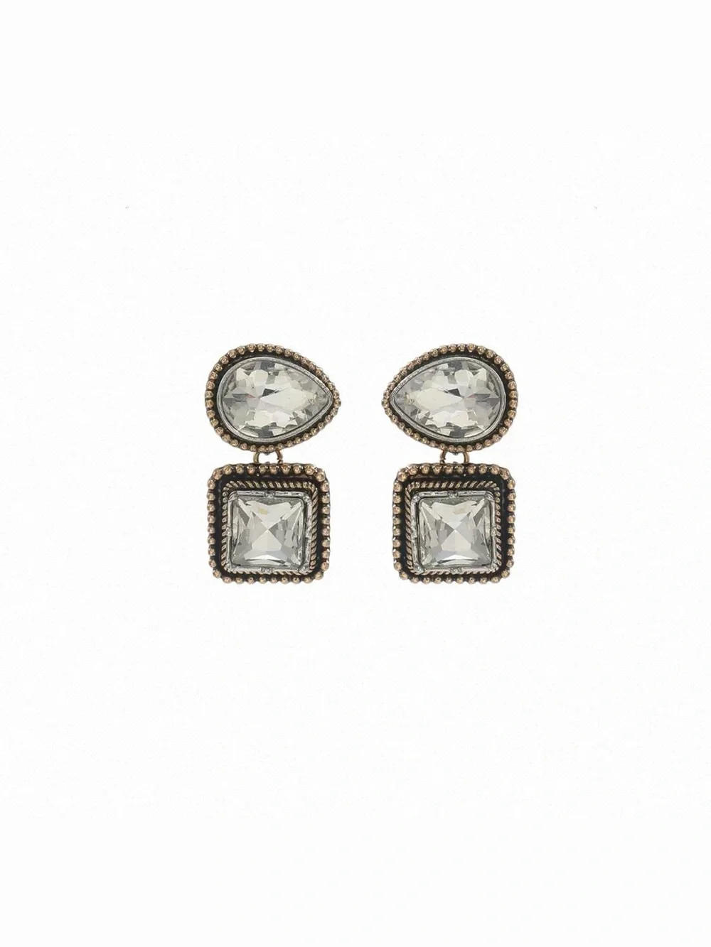 Crystal Drop & Square Statement Earrings - Clear